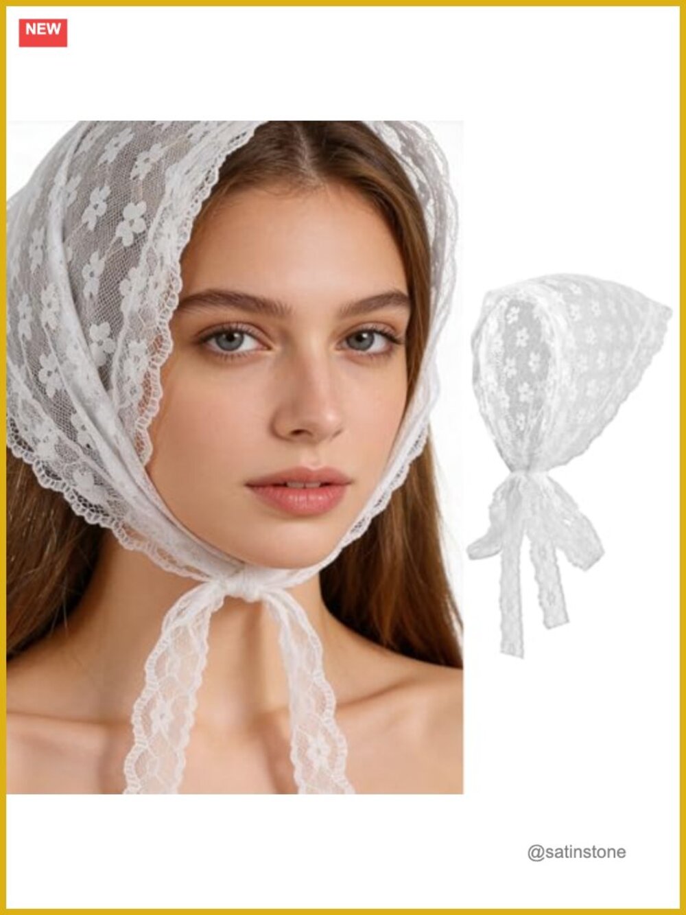 Floral Lace Head Scarf Triangle Bandana Adjustable Tie Back